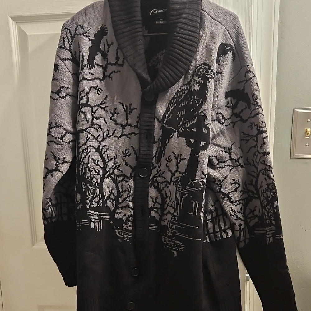 Midnight Hour XL Black and Gray Cardigan for Men. Halloween. Gothic.